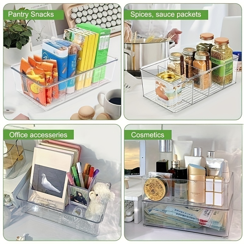 1pc Plastic Pantry Organization And Storage Bins With Removable Dividers,  Pantry Organization And Storage Bins For Kitchen Fridge Countertop Cabinet
