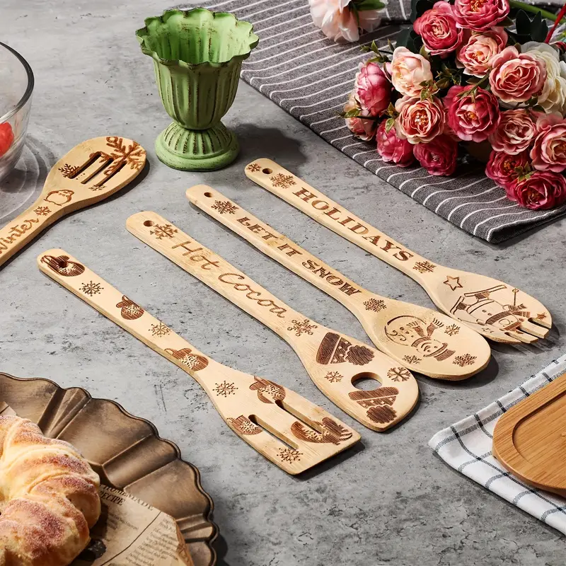 Christmas Wooden Spoons Set Burned Cooking Utensil Spoon - Temu