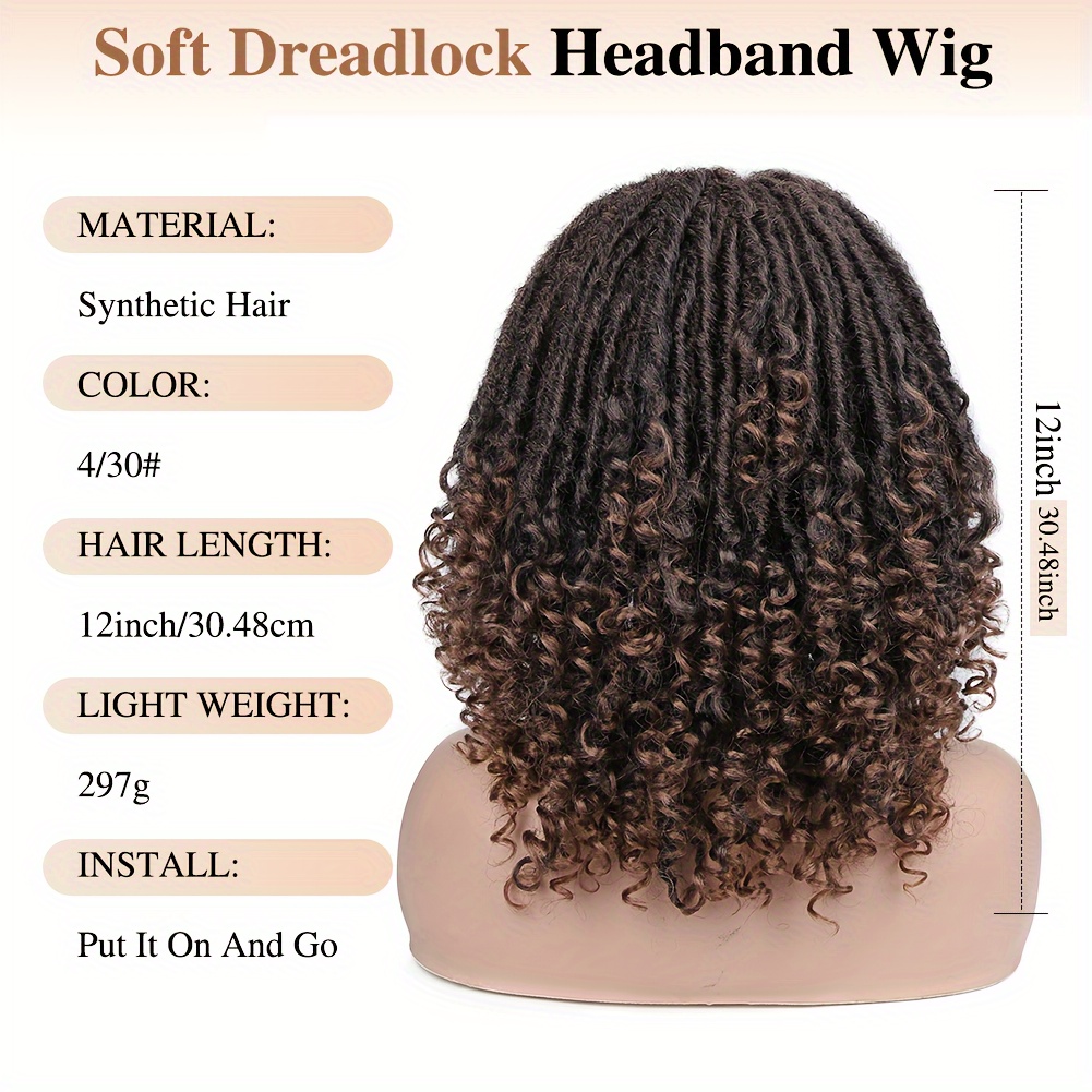 Short Headband Dreadlock Wig Curly Ends Synthetic Hair Temu