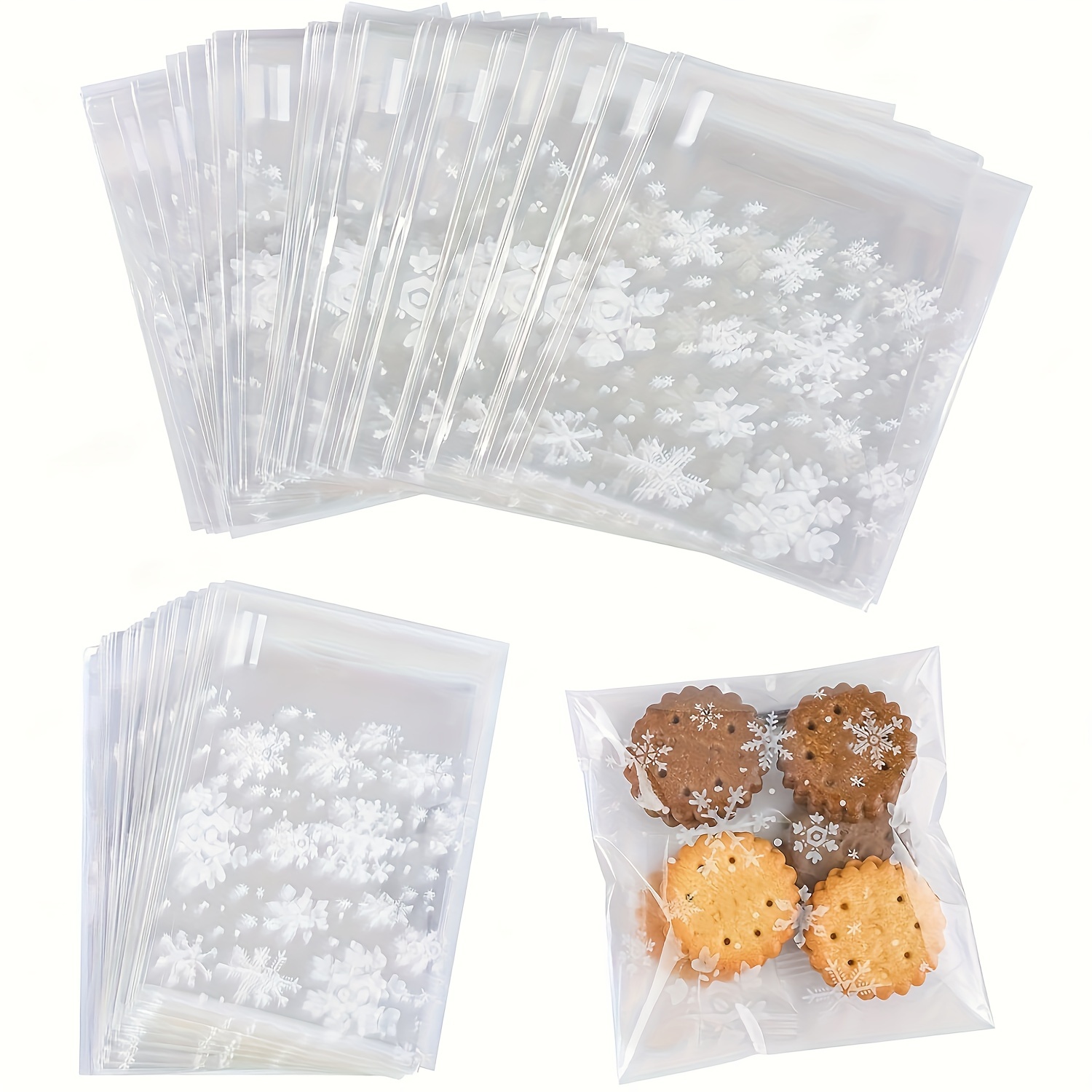 100pcs Christmas Snow Plastic Bag Resealable Transparent Bag
