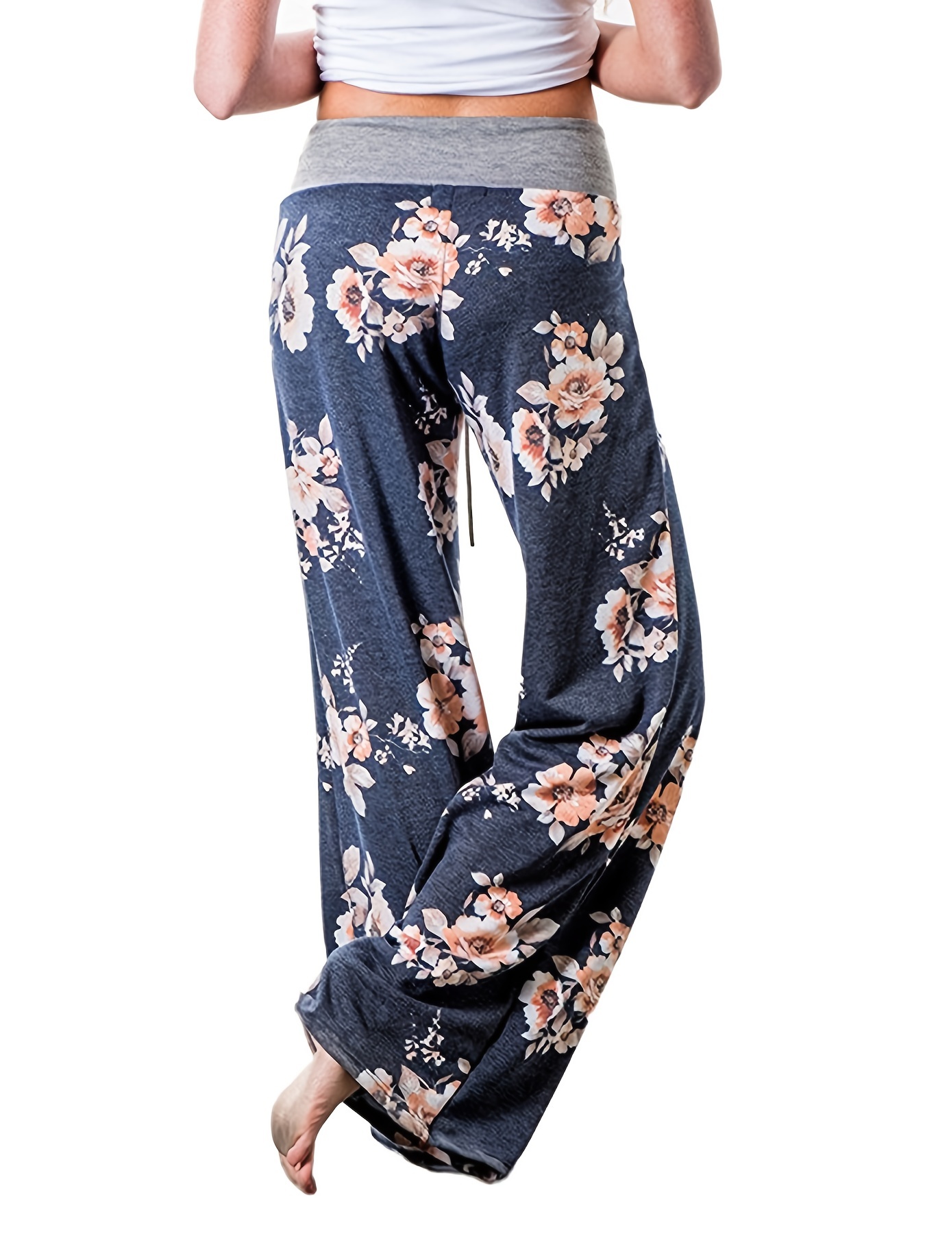 Pantalones Sueltos Estampado Flores Pantalones Cómodos - Temu