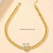 golden hip hop style chunky chain love heart charm choker inlaid rhinestones unisex neck jewelry party favors details 3