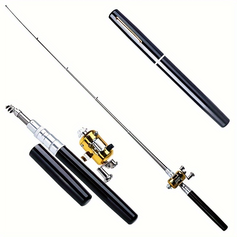 Fishing Rod Reel Combo Kit Set Mini Telescopic Portable Pocket Pen Fishing Rod Pole + Reel Aluminum Alloy Fishing Accessories Blue