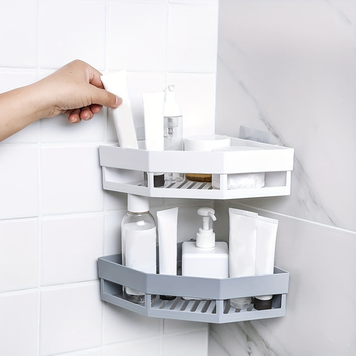 1pc Punch-free Shower Corner Shelf Bathroom Organizer Rack