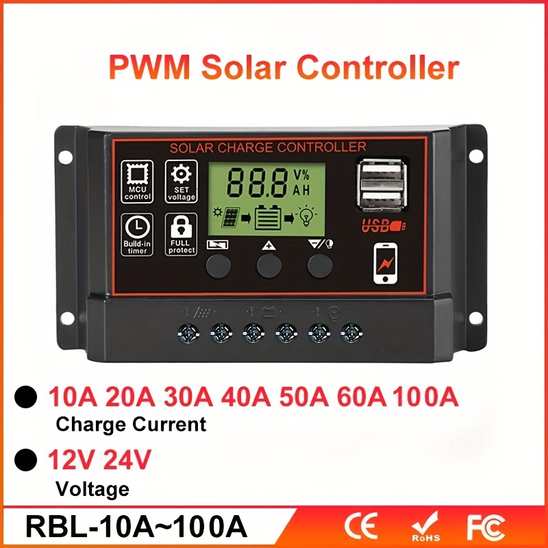 Controlador Carga Solar Controlador Panel Solar 12v/24v - Temu Chile