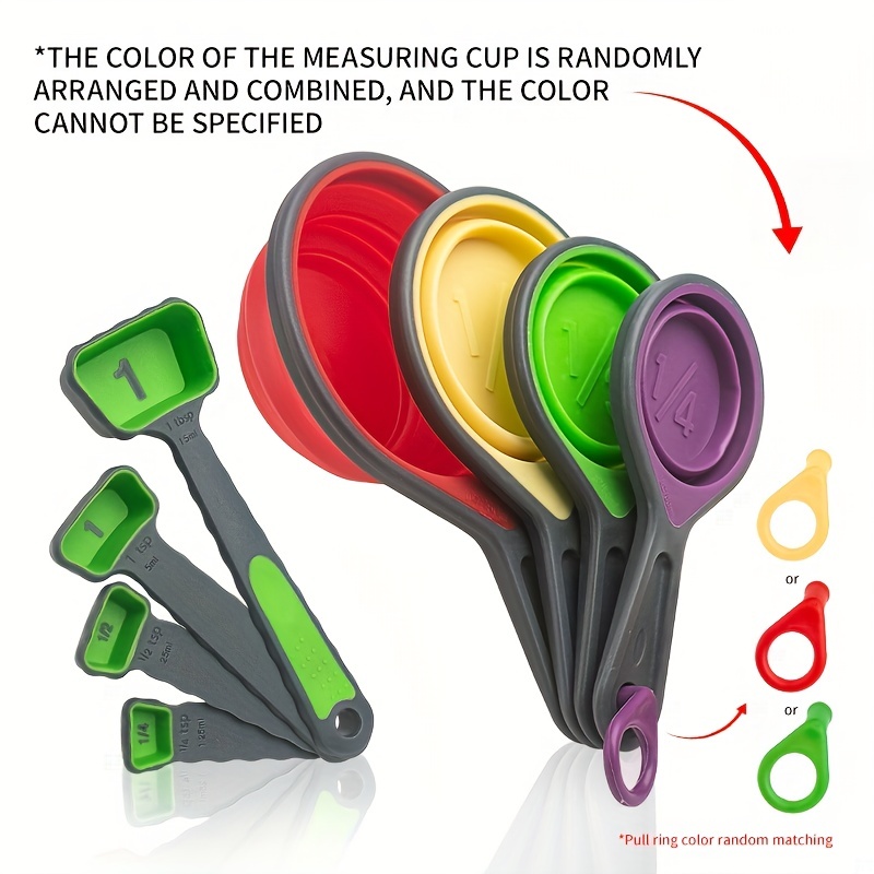 8 Pcs Foldable Silicone Measuring Cup Set Collapsible Silicone Measuring  Cups and Spoon Set for Liquid Dry Measuring