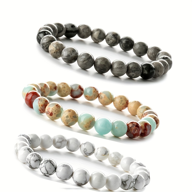 3pc Healing Elastic Stone Bead Bracelet Set, Unisex