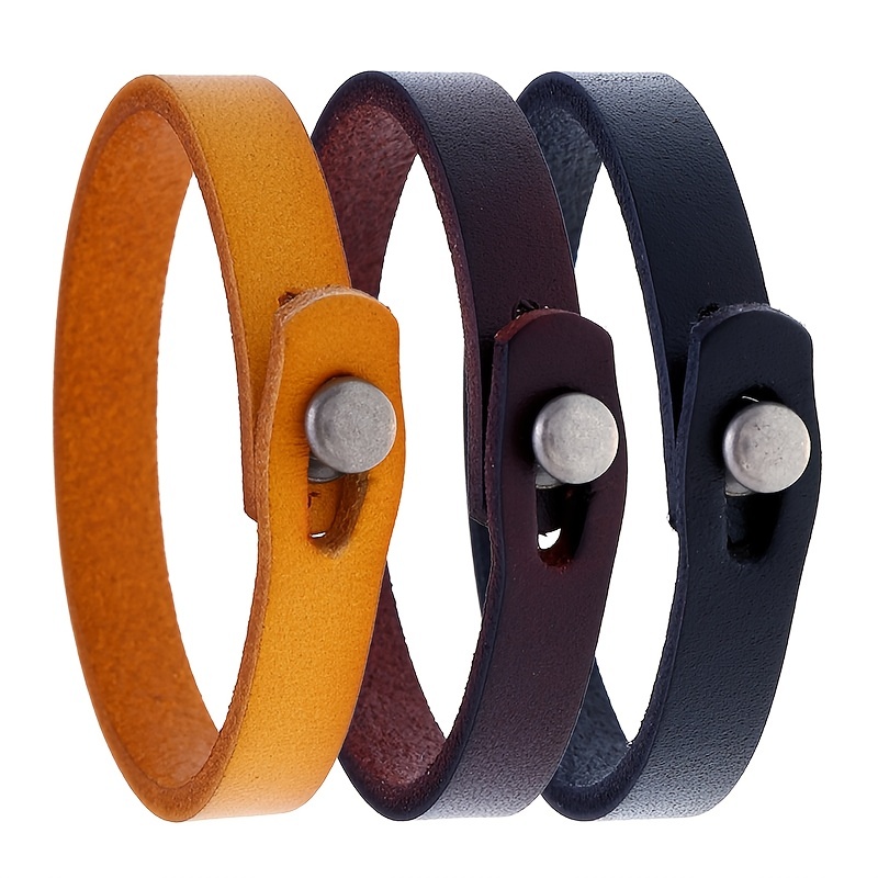 Minimalistic Leather Bracelet Brown Bangle for Men