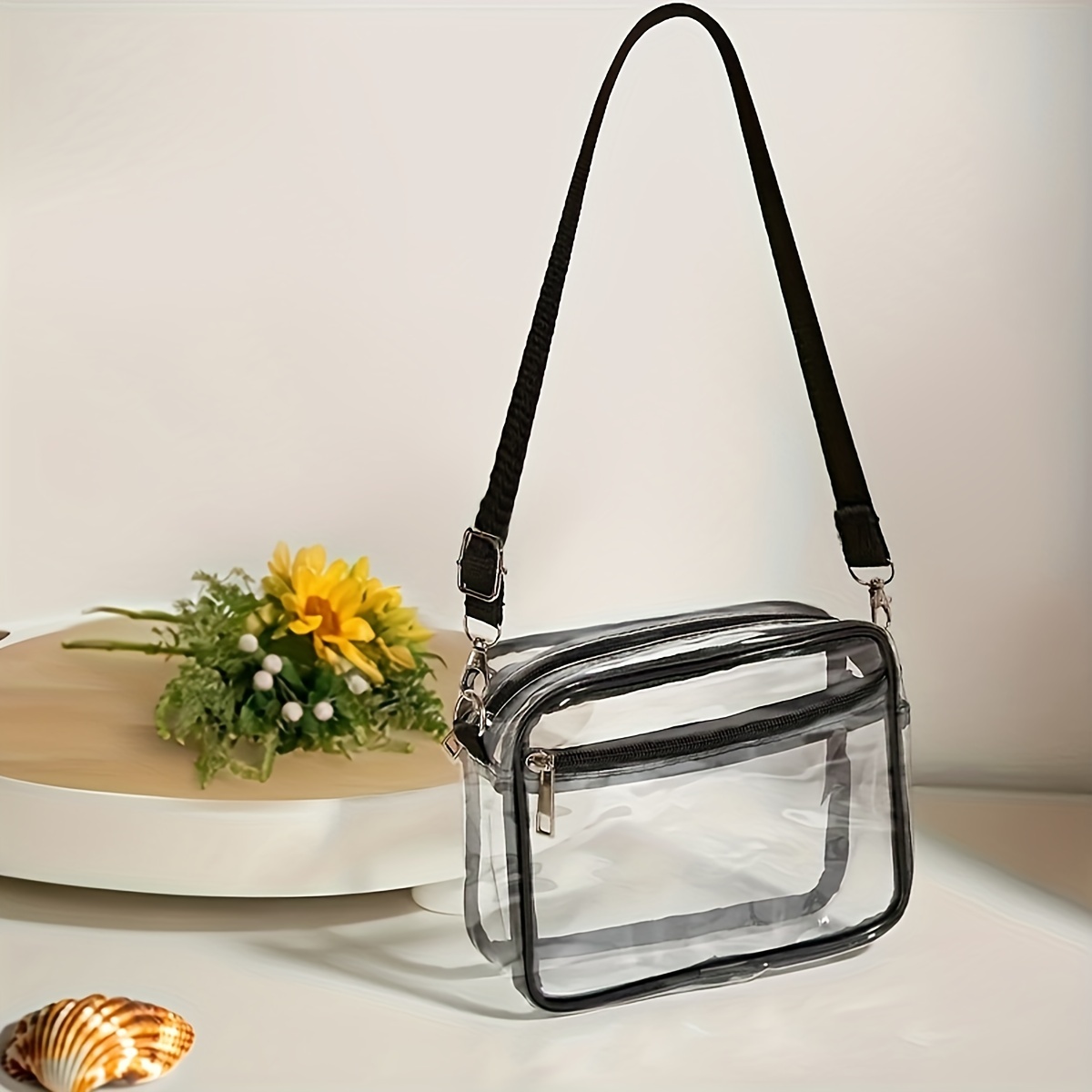 Womens Transparent Crossbody Bag W/ Black Strap Various 