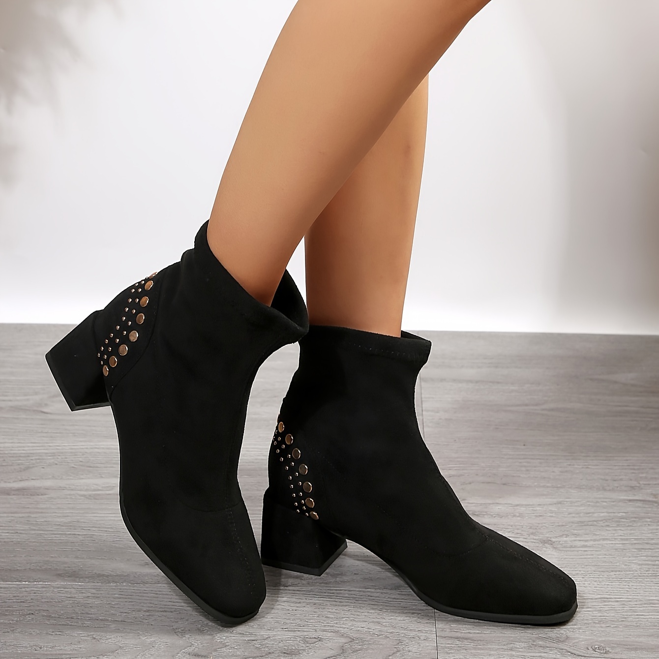 Women's Chunky Heel Short Boots, Causal Cutout Design Solid Color Boots,  Comfortable Ankle Boots