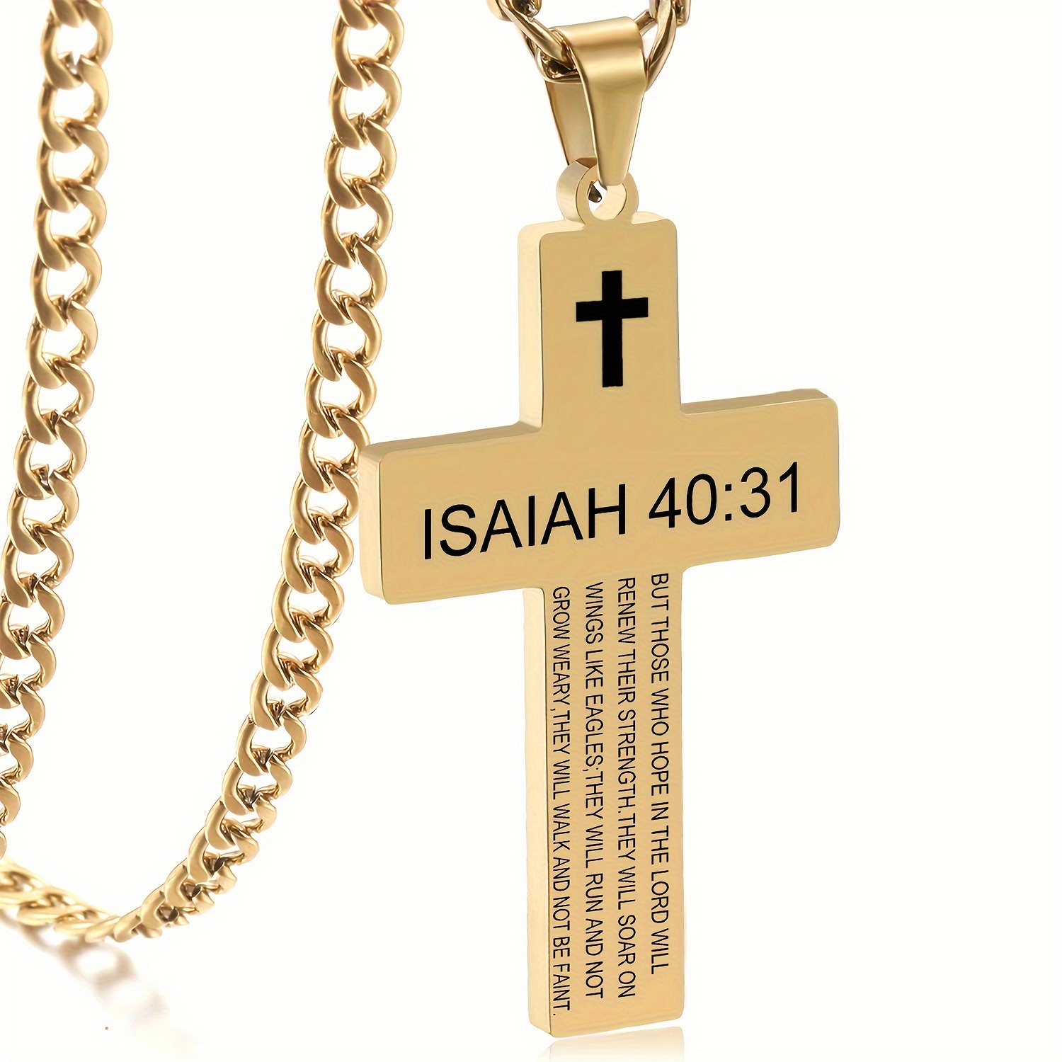 Inspirational Bible Verse Cross Pendant Necklace for Men