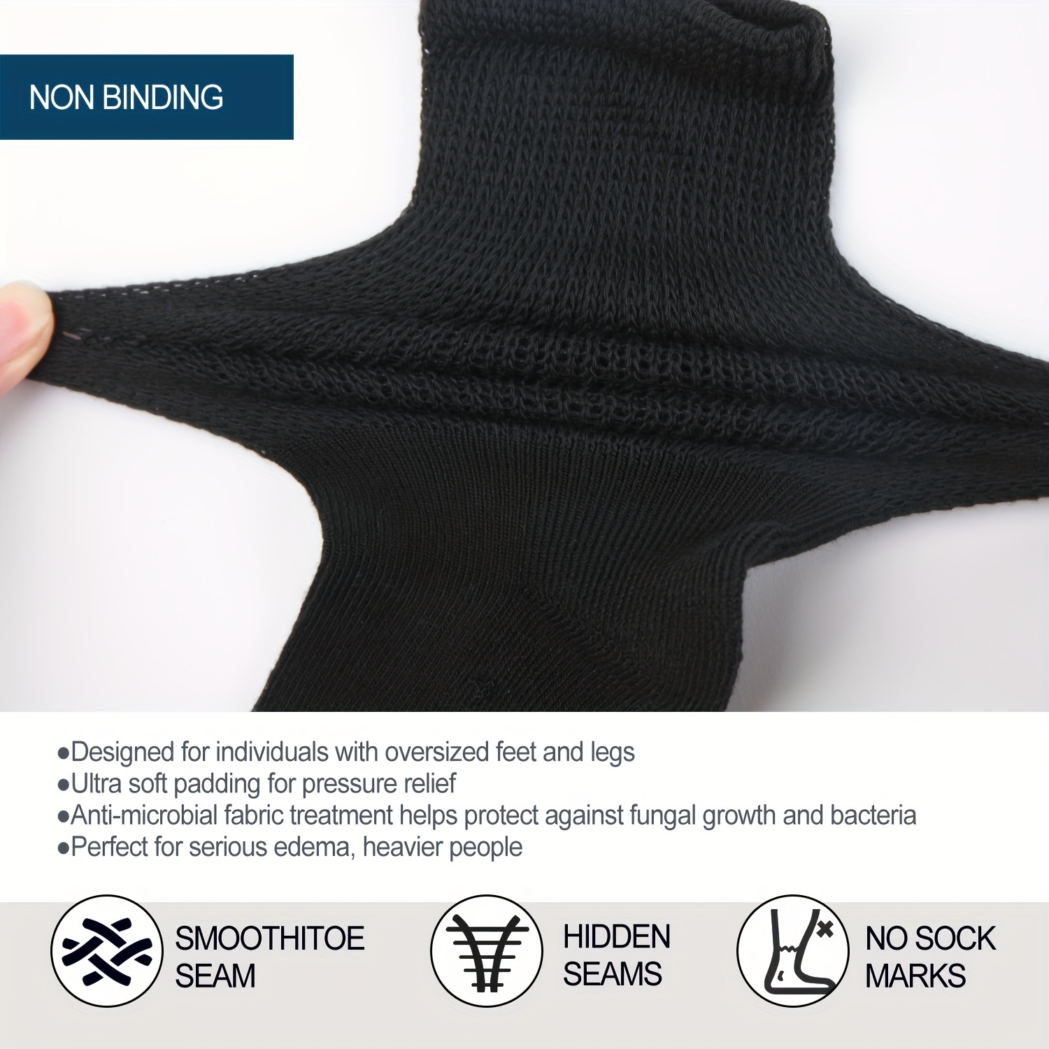 Diabetic Crew Socks Non Binding Wide Top Comfort & Support 4 Pairs