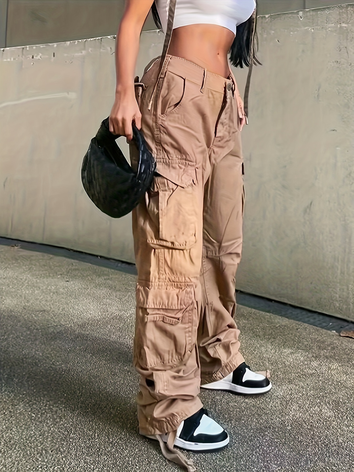 Plain Flap Pockets Cargo Pants Loose Fit Non stretch Y2k - Temu Italy