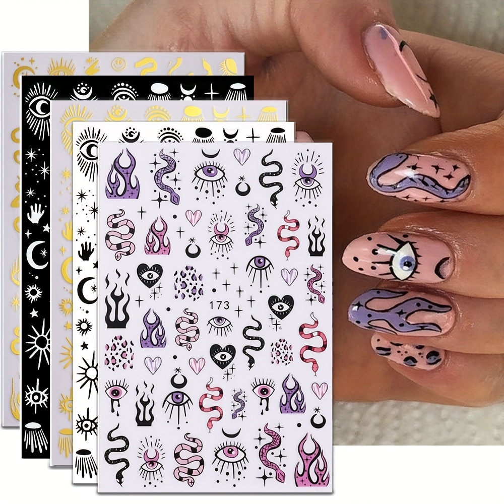 

Evil Eye Nail Art Stickers Decals, 3d Self-adhesive Witch Nail Decals Diy Nail Art Supplies For Nail Decorations Designer, Manicure Tips Nail Decoration For Women Girls Gift, 7 Sheets