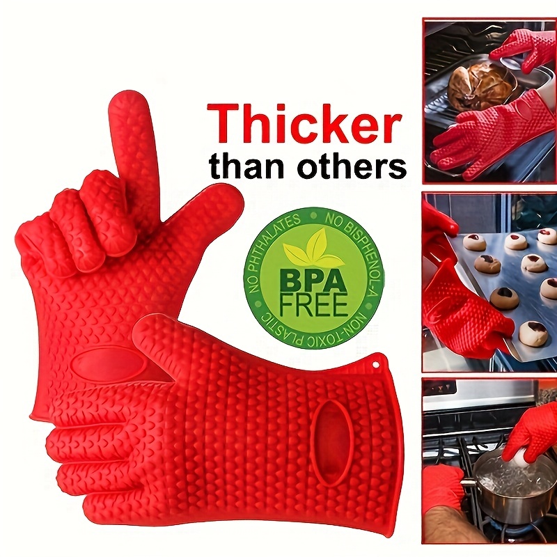 Acronde 2 pares de mini guantes de horno de silicona resistentes al calor  para cocina, cocinar y hornear (rojo y azul)