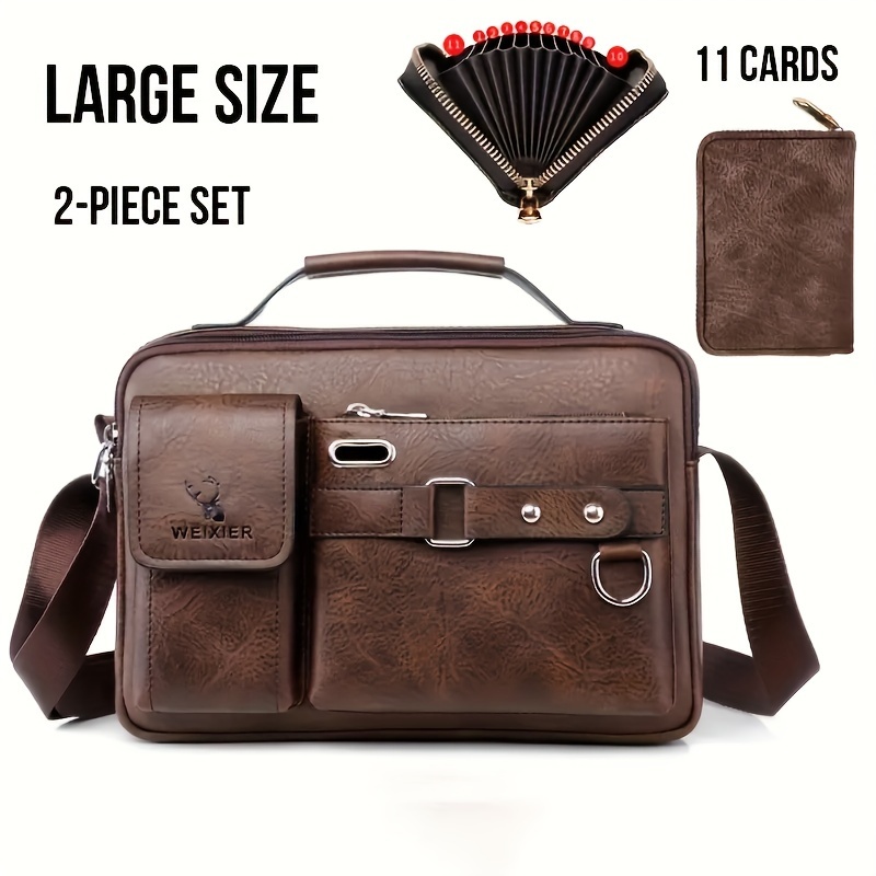 Jinnoda Genuine Leather Men Shoulder Bag Business Casual Messenger Zip Phone Pouch Brown One Size