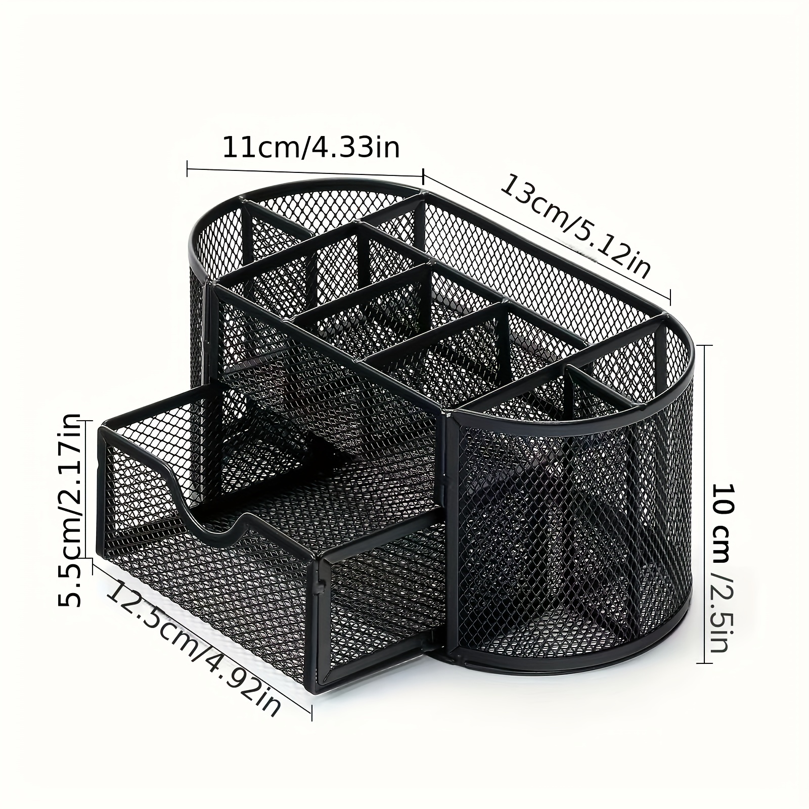 10 Compartments Mesh Desk Organizer with Drawers, Black