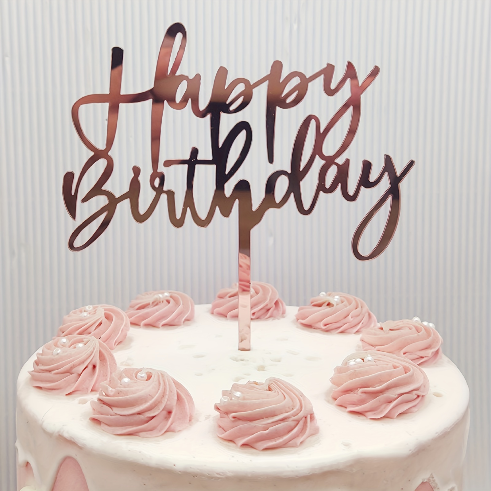 Cake Topper Acrylique Happy Birthday Rose