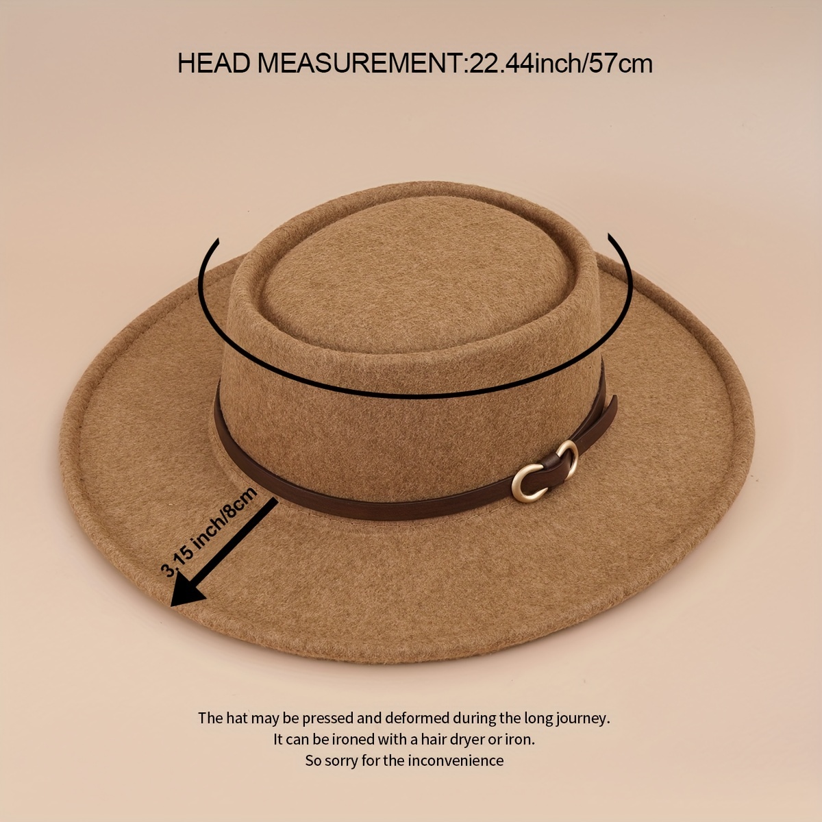 Buckle Flat Top Hat Wide Brim Sunshade Woolen Jazz Hat