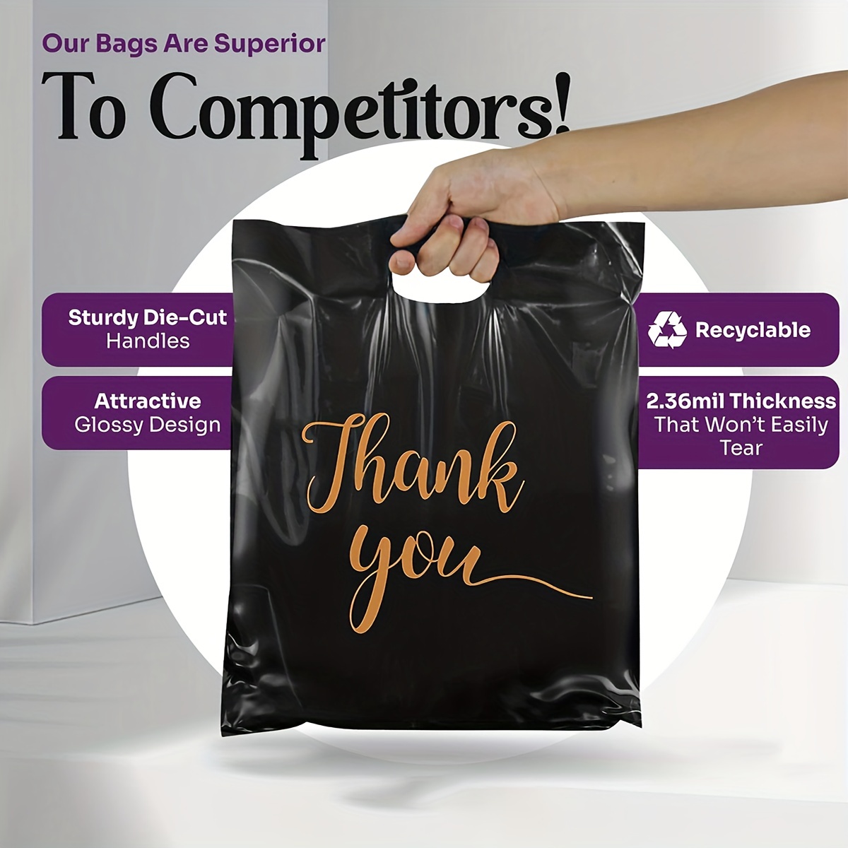 20pcs Black 'thank You' Plastic Bags, 30*40cm