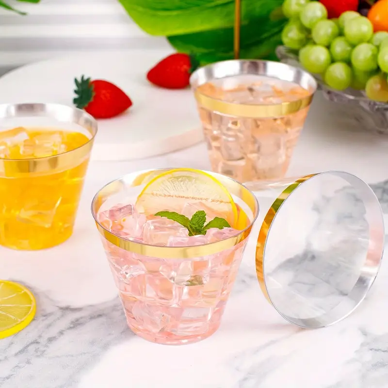 Golden Plastic Cups, Elegant Golden Rimmed Clear Plastic Cups Wine Glasses  Fancy Party Cups Wedding Cups Drinking Tumblers Plastic Cocktail Glasses  Golden Cups, Hand Washable And Reusable - Temu