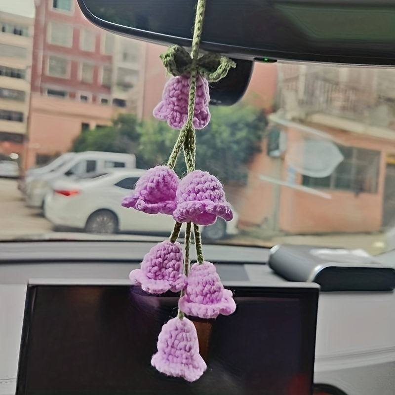 1Pc Hot Lily Of The Valley Float Hanging Rearview Mirror Pendant  Hand-crocheted Car Supplies Wool Woven Hanging