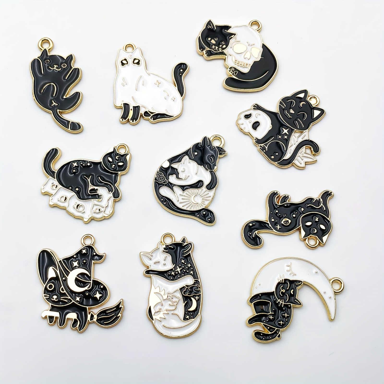 10pcs Cute Halloween Cat Charms DIY Jewelry Making Animal Charms Pendants  For Necklace Earrings Accessories