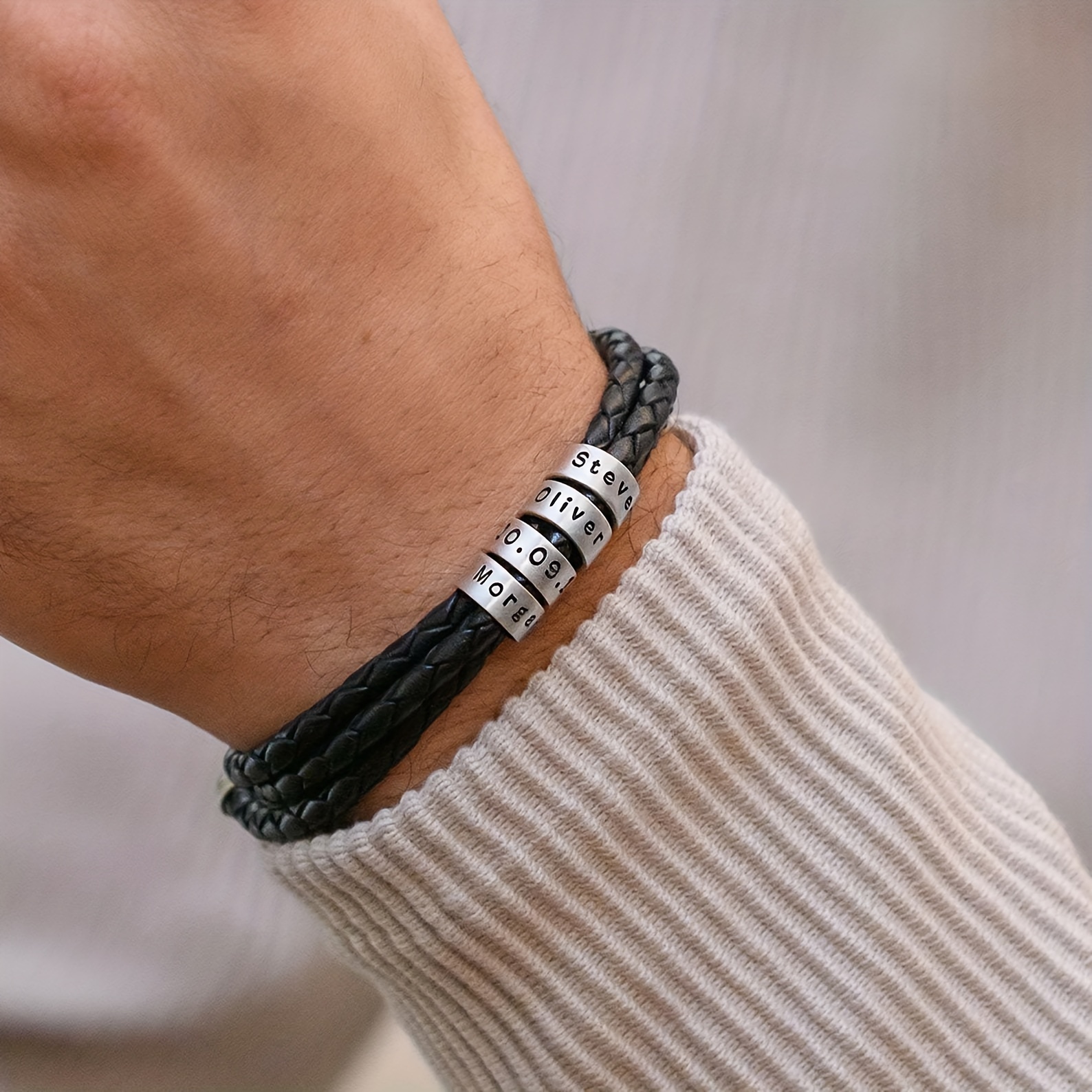 Personalized Braided Leather Bracelet For Men