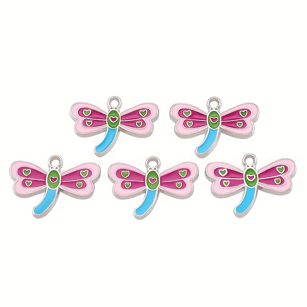 5Pcs Pink Dragonfly Pendants DIY Jewelry Accessories