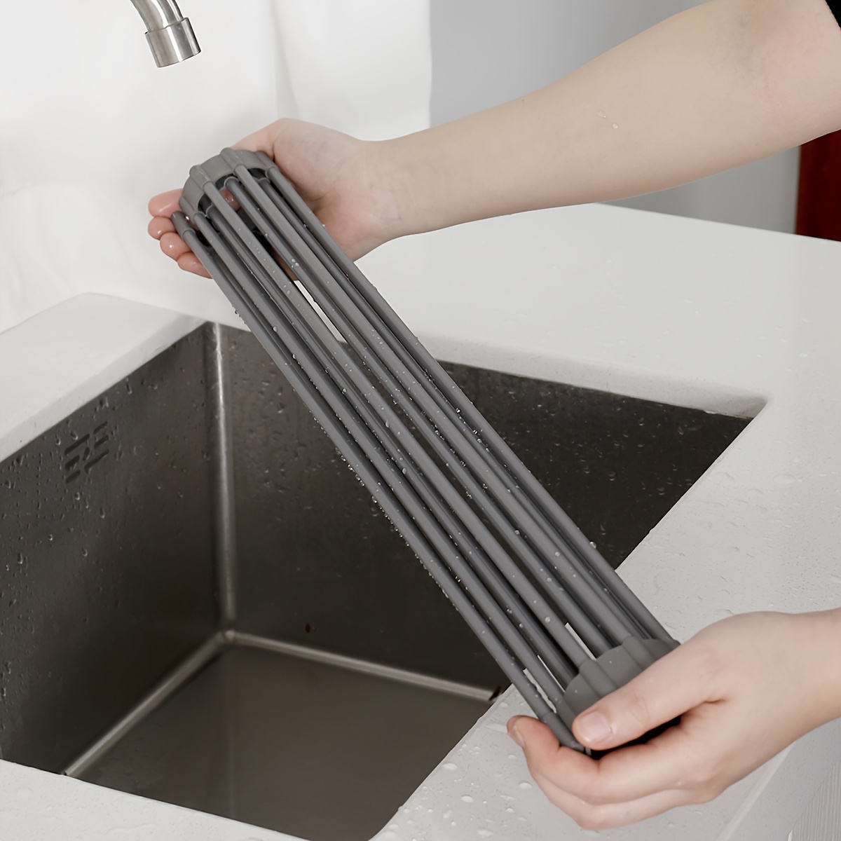 1pc silicone kitchen sink organizer multifunctional heat resistant dish draining mat roll up vegetable washing pad storage rack Product details 2