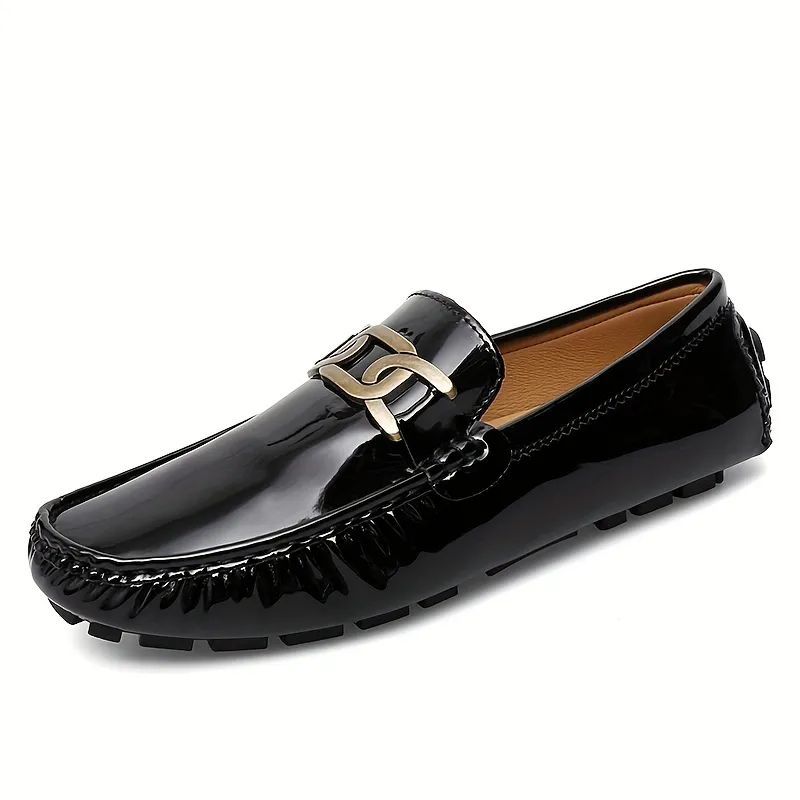 Men's Black/Blue Patent Leather Penny Loafers Mens Moc Toe Leather