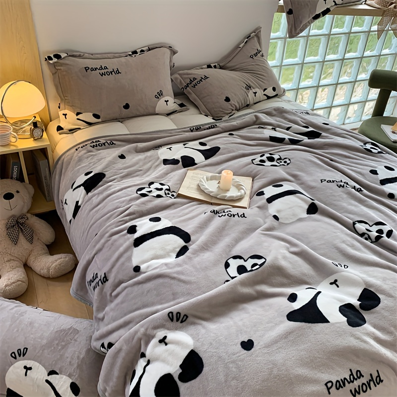 

1pc Cute Panda Print Velvet Blanket, Soft Warm Throw Blanket Nap Blanket For Couch Sofa Office Bed Camping Travel, Multi-purpose Gift Blanket For All Season