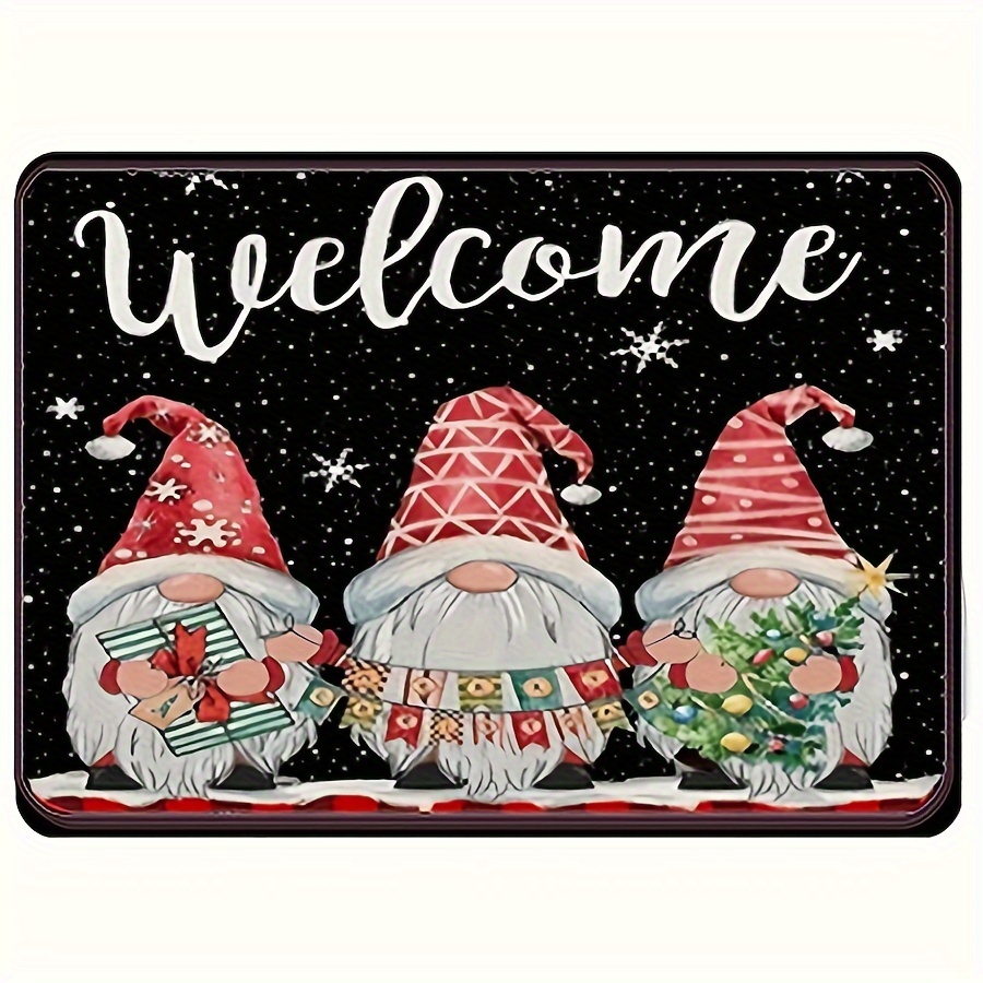 1pc Gnome Snow Scene Pattern Area Rug, Black Bottom Color Kitchen Floor Mat  Non-slip Polyester Carpet For Hallway, Laundry Room And Entryway Washable