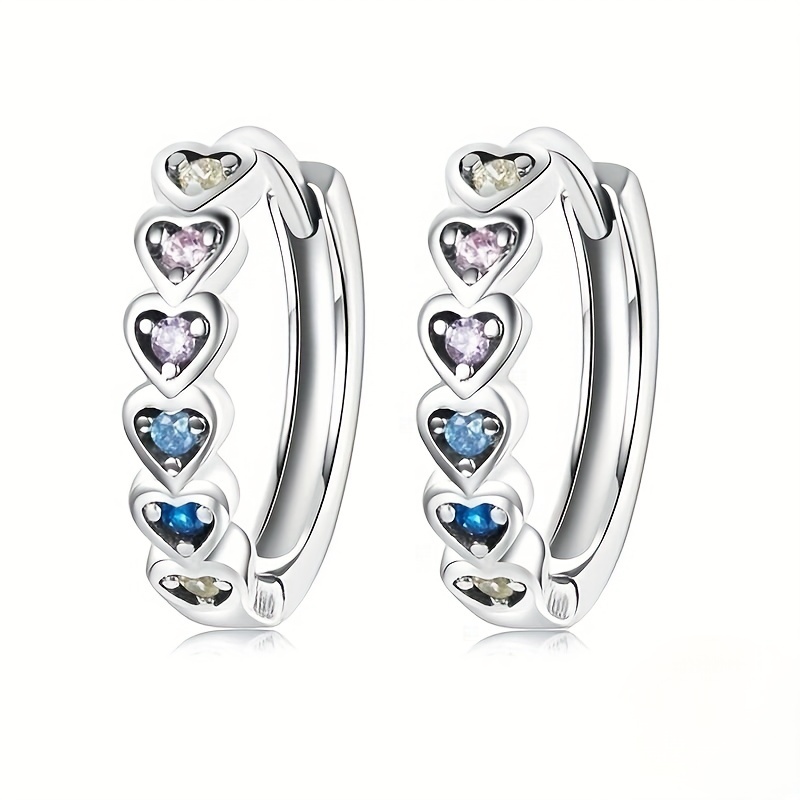 

Colorful Heart-shaped Zirconia Inlaid Hollow Round Hoop Earrings Daily Wear Elegant Leisure Style Female Dating Earrings