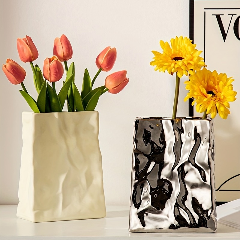 Large Capacity Crinkle Paper Bag Ceramic Vase For Flower Arrangement And  Home Decor - Perfect For Weddings, Parties, And Living Room Decor - Temu