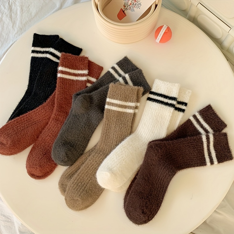 Striped Fuzzy Socks Comfy Warm Tube Socks Women's - Temu