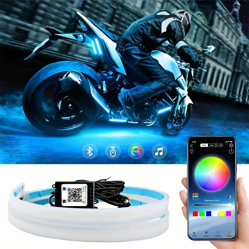 2 In 1 Motorcycle Atmosphere Lights RGB Colorful APP Control LED Daytime  Running Light Flexible Waterproof Strip Moto Turn Signal Decorative Lamp 12V