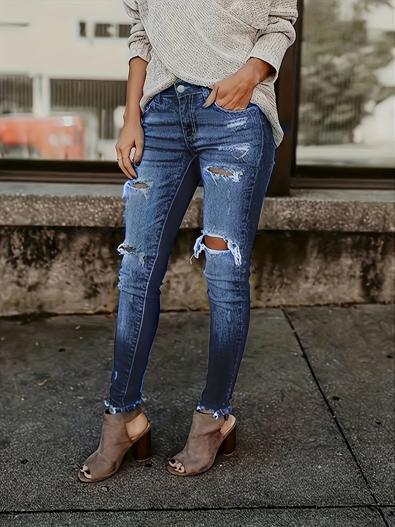 Ripped Jeans For Women and Juniors | Distressed Jean Jeggings | Skinny  Jeans | Medium Wash Denim Pants