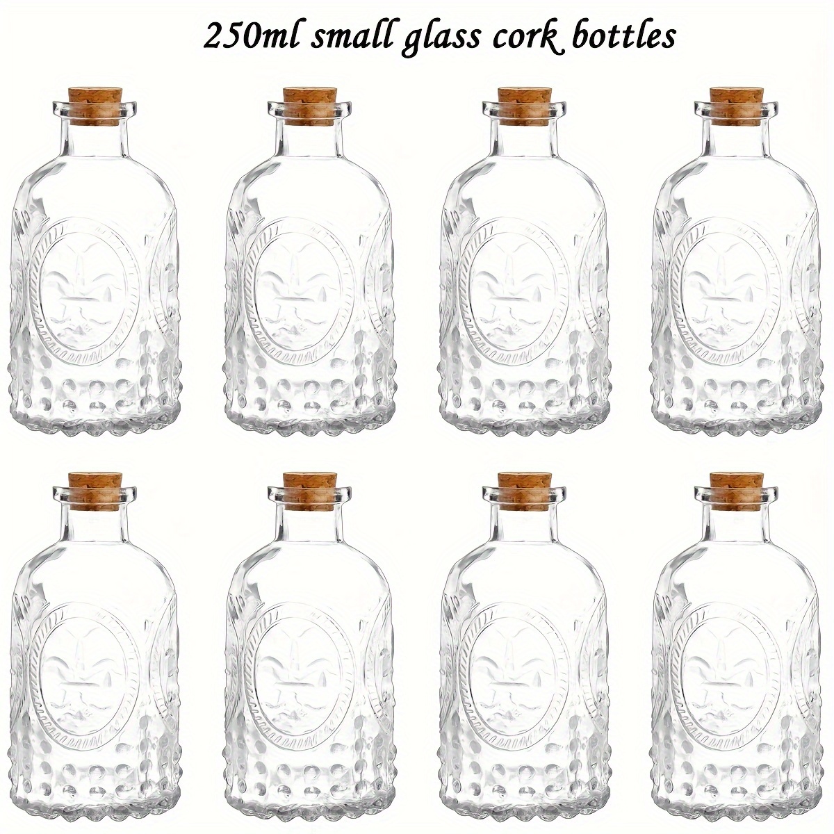 

1pc Glass Bottle, 8.5oz Small Glass Jar, Transparent Medicine Water Bottle, Mini Glass Bottle With Cork Stopper, Bright Diy Liquid Container Jar Bottle