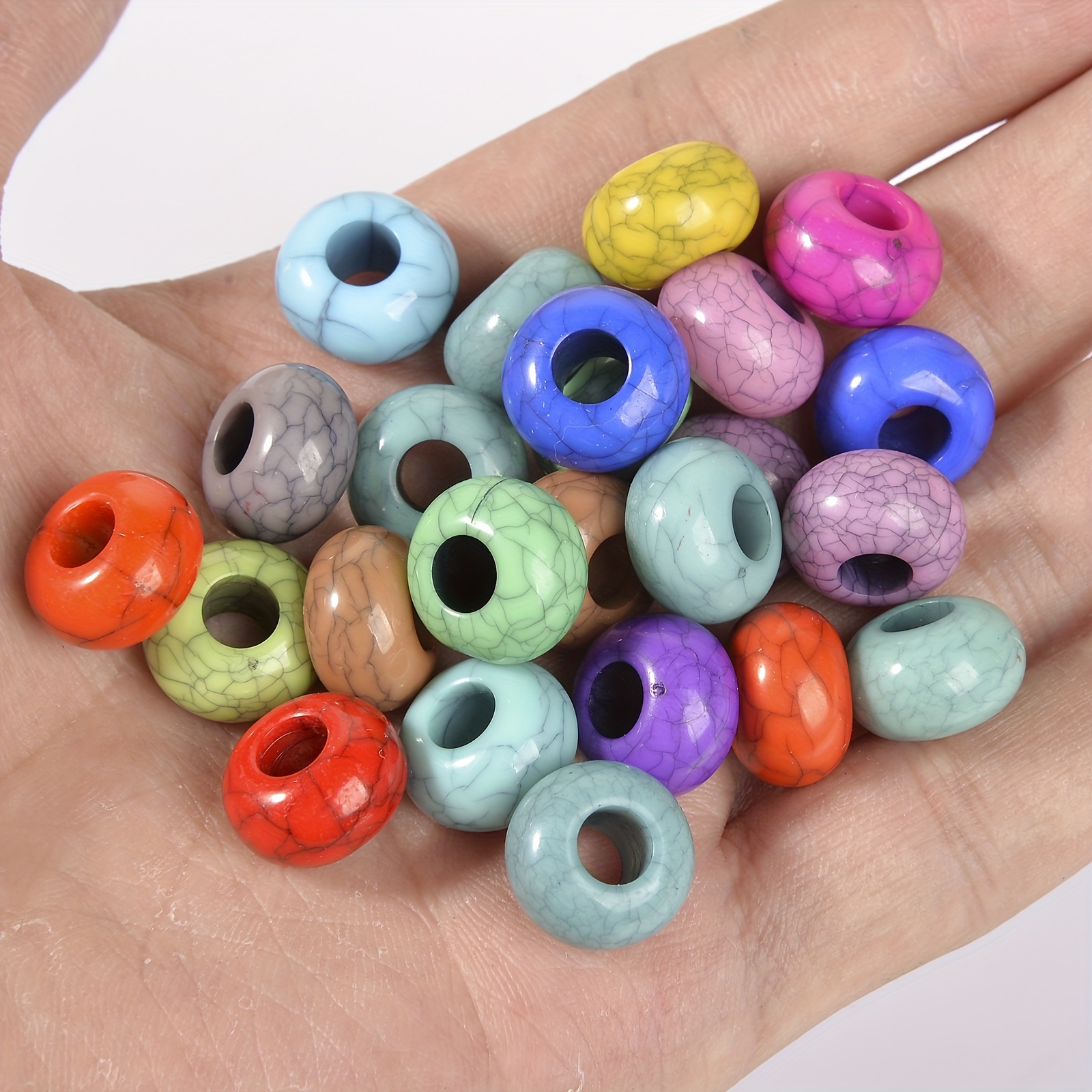 20 Pcs 10mm Fluorescent Glass Beads Big Hole Charms DIY Round Glass Beads Strands for Jewelry Craft Making Mixed Colors, Adult Unisex