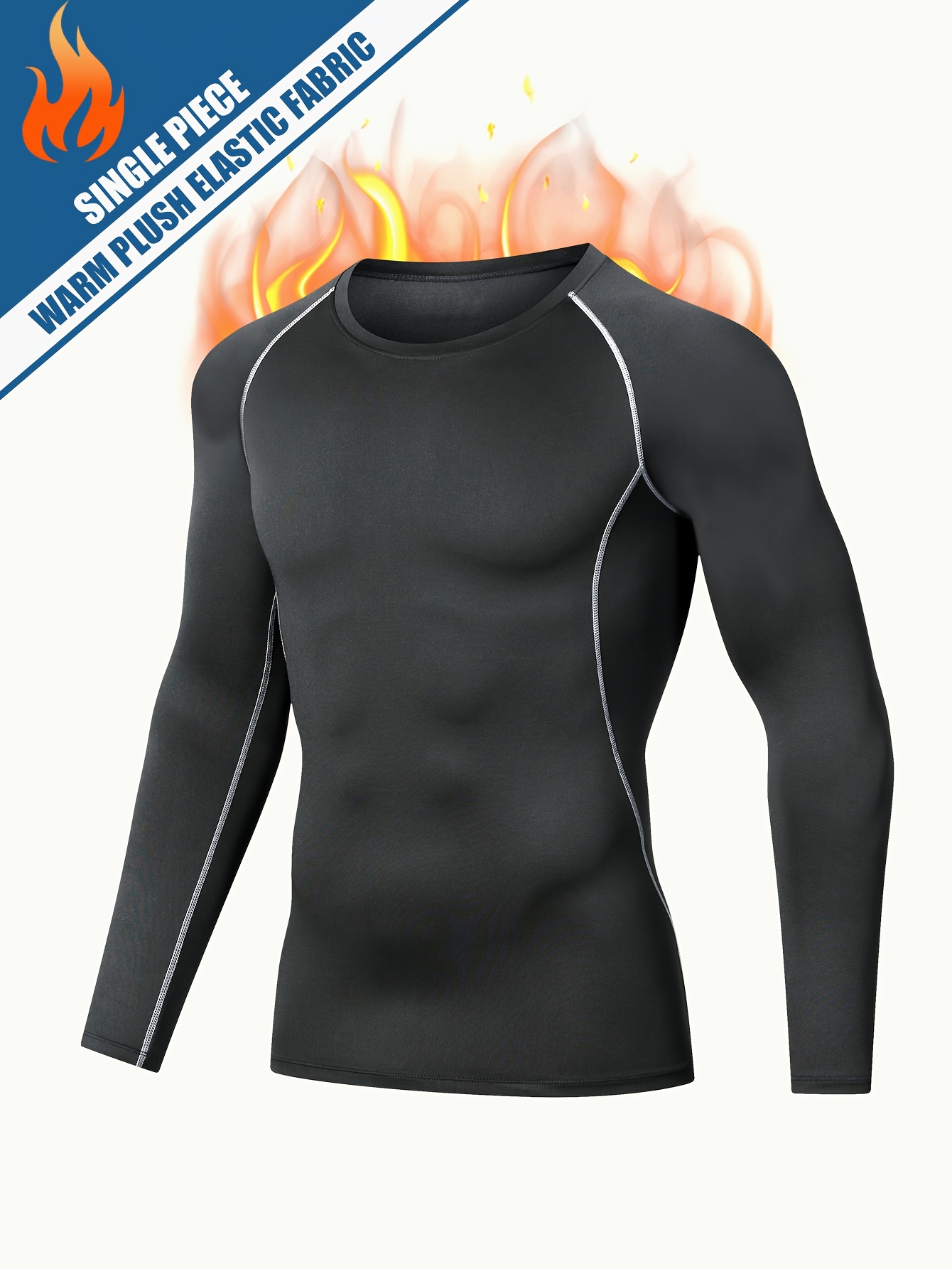 Men's High collar Plush Warm Fitness T shirt Thermal Skinny - Temu