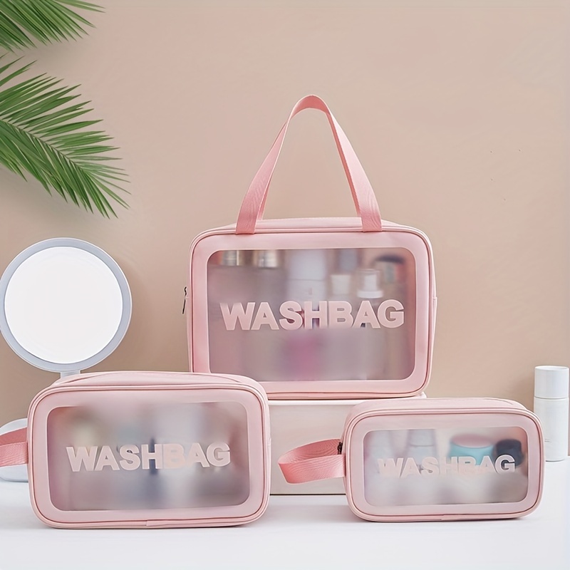 

Chic Letter Print Waterproof Makeup Bag - Zippered Toiletry Organizer For Travel & Rvs