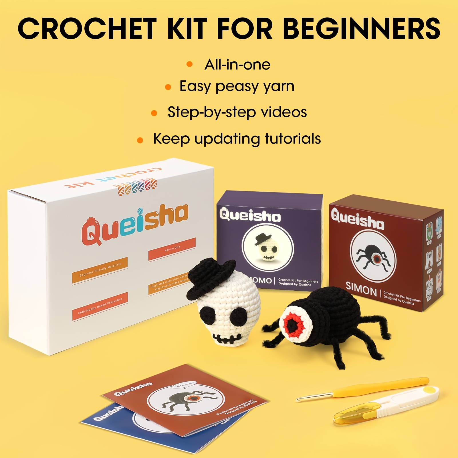 Halloween Crochet Kit for Beginners,Crochet Starter Kit with Video