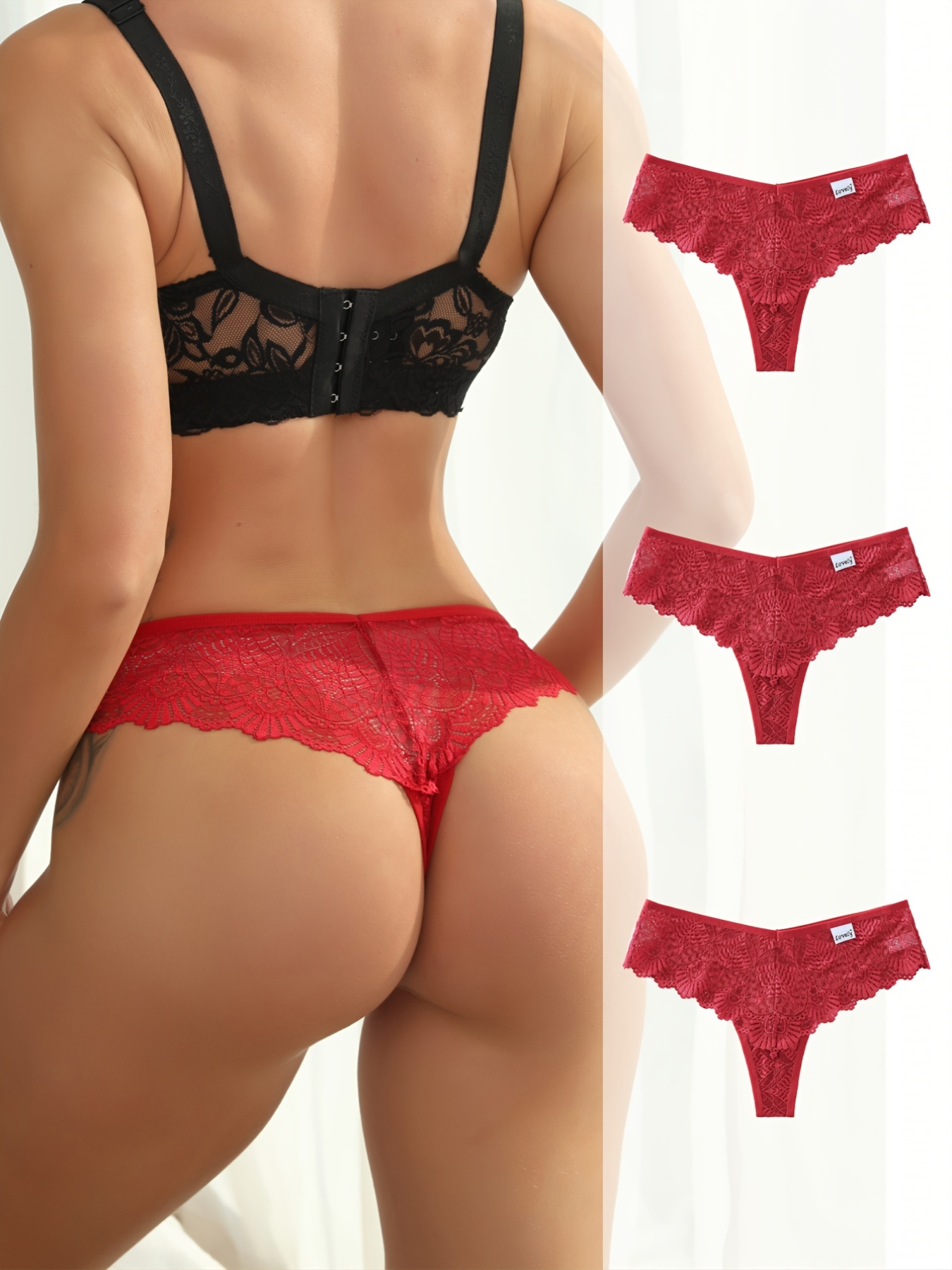 Womens Solid Color Lace Cheeky Panties Quick Secure Online - Temu