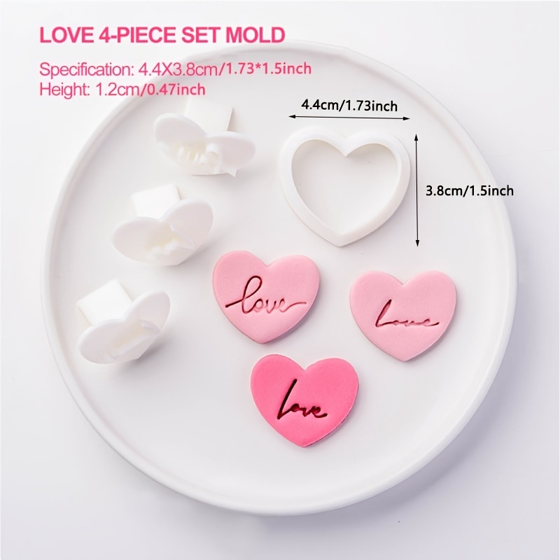 4pcs Letter Biscuit Fondant Embosser Stamp Mold Heart Shaped Cookie Cutters  For Party Wedding Valentines Day Decor