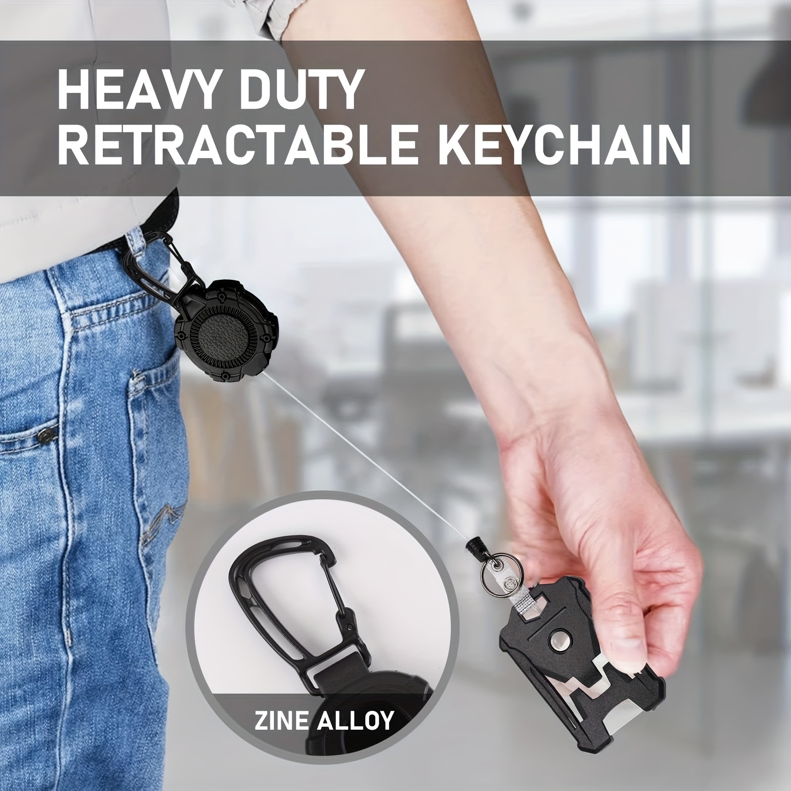 1pc Retractable Badge Holder, Heavy Duty Carabiner Keychain, Tactical ID  Card Holder With 31.5 Retractable Badge Reel
