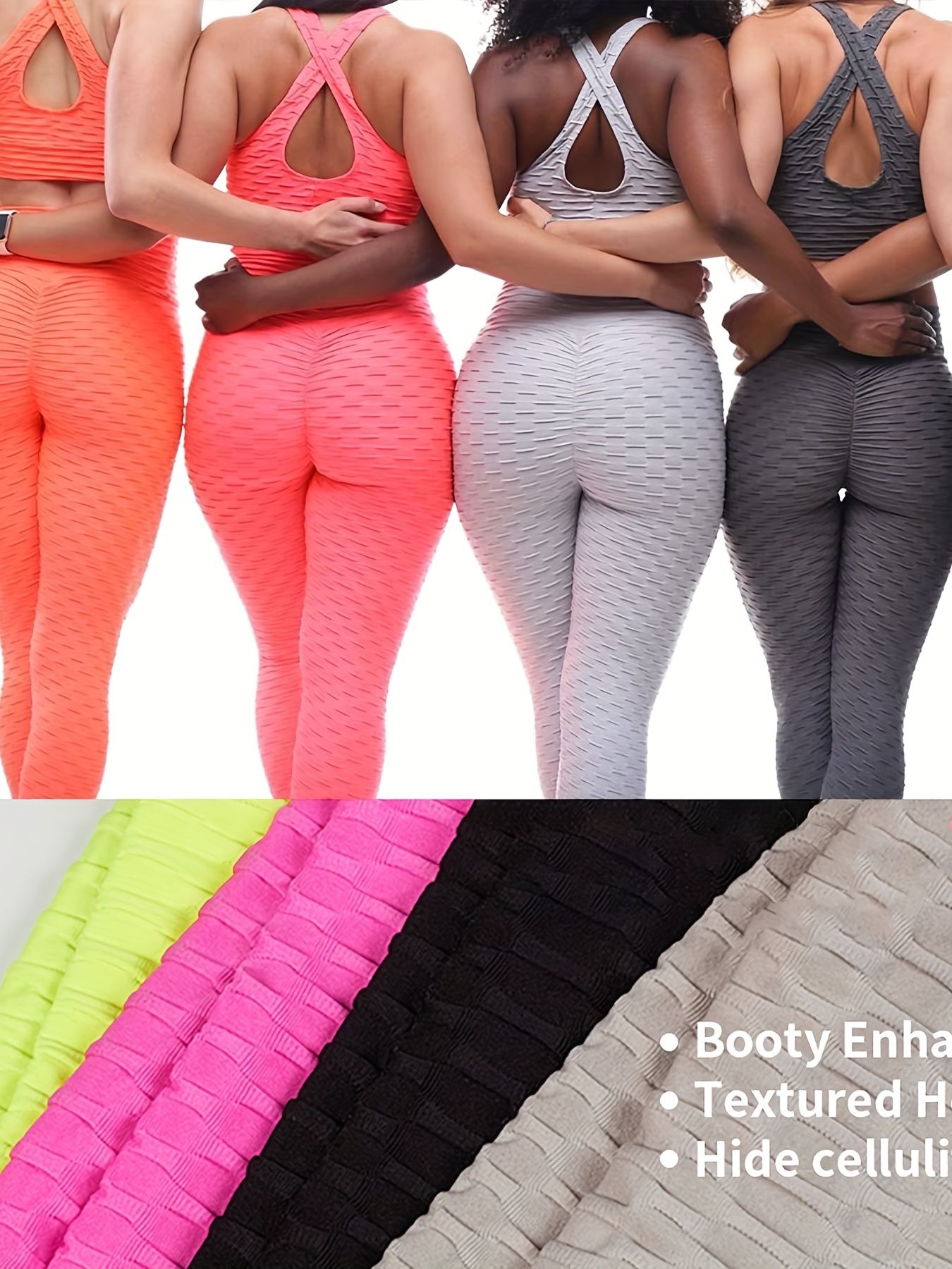 Womens Honeycomb Textured Anti-Cellulite High Waist Butt Lift Gym Sport  Leggings