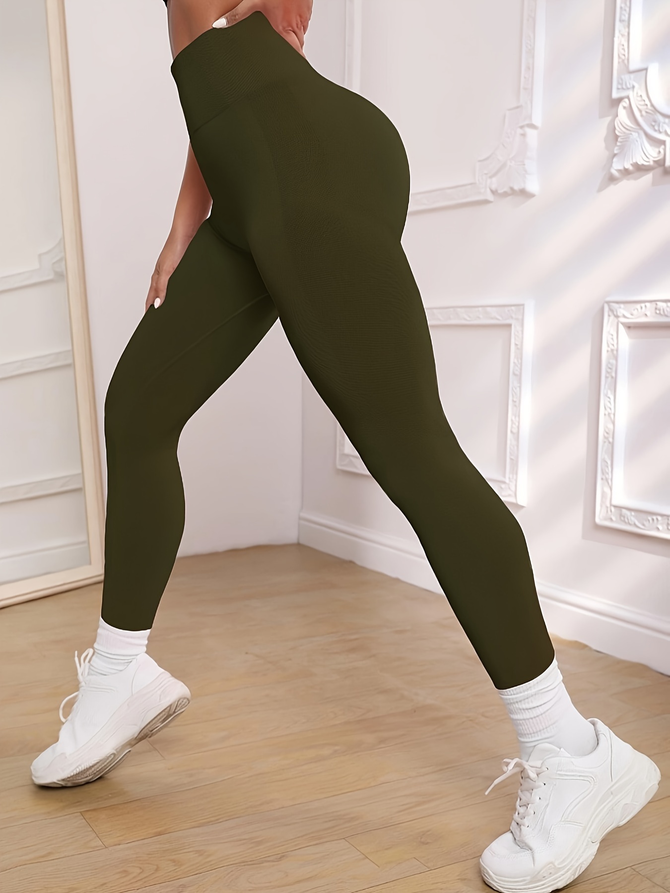 Gym Workout Running Yoga Pants for Womens, Solid Color Seamless