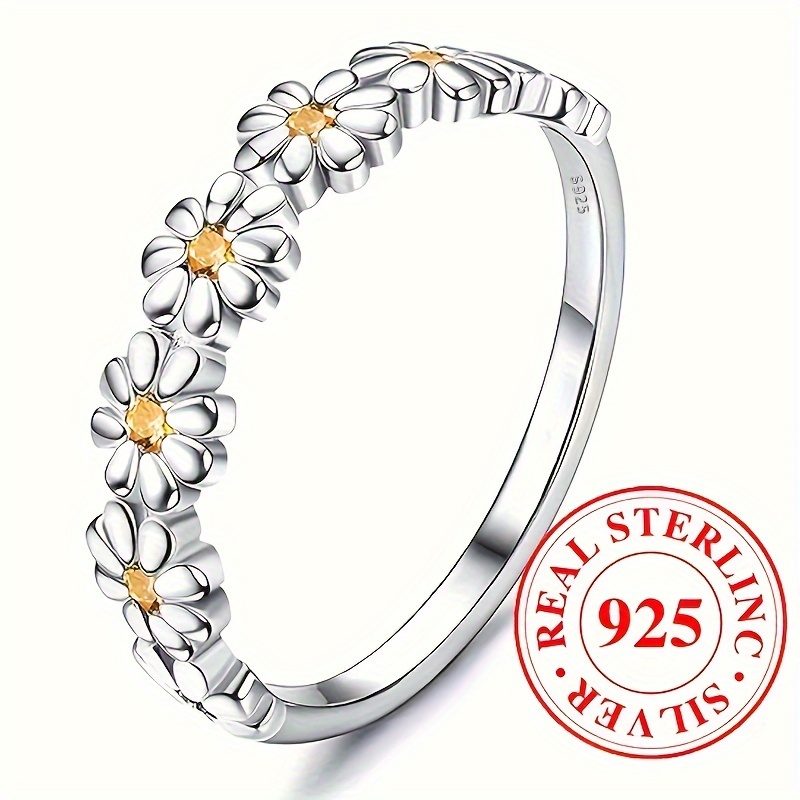 

925 Sterling Silver Ring Little Daisy Design Inlaid Gemstone Symbol Of Beauty And Sunshine High Quality Gift For Female