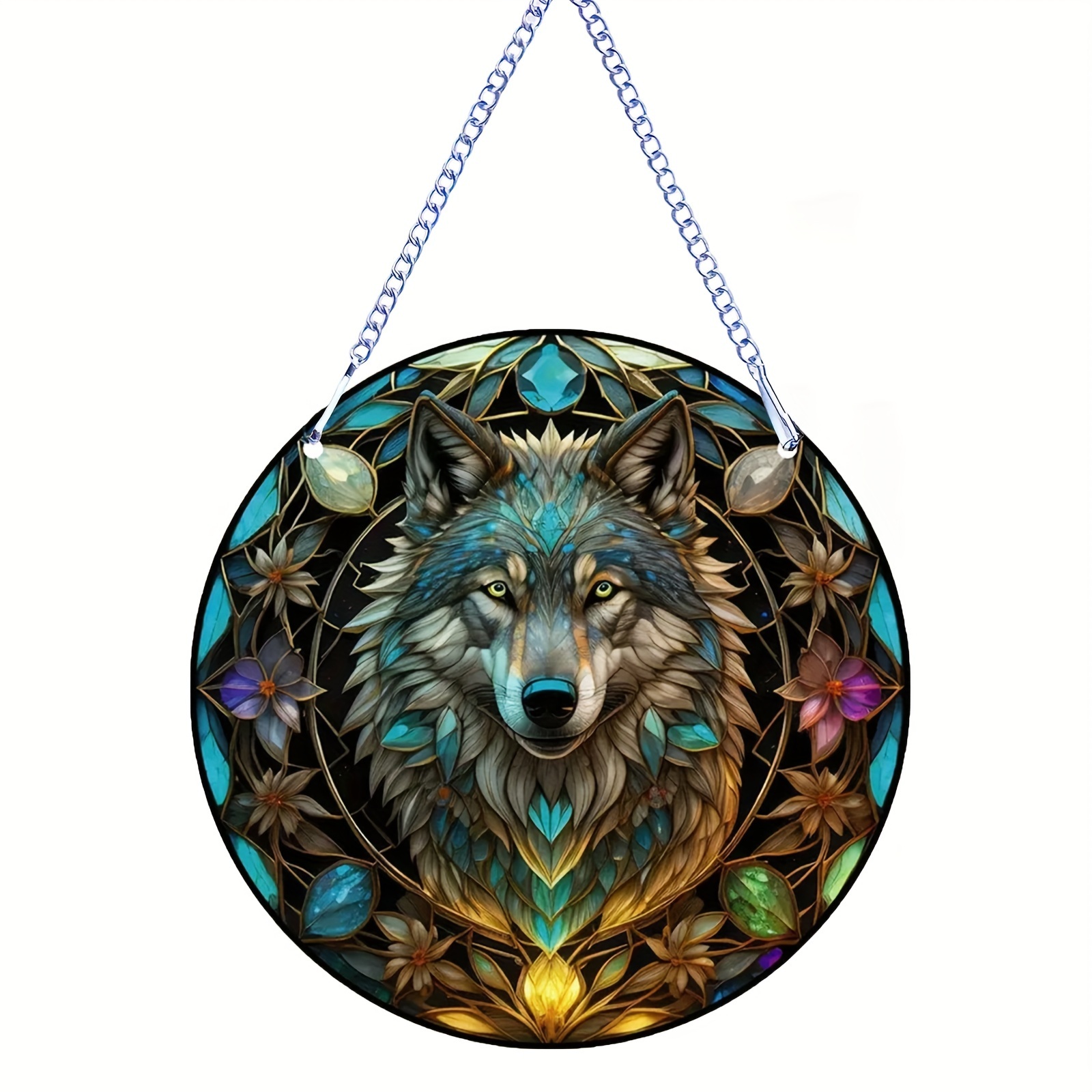 

1pc Wolf King Pattern Sun Catcher Glass Sunshade Decorative Pendant, Suitable For Home, Garden, Door Window, Wall Hanging Decoration Crafts [acrylic]